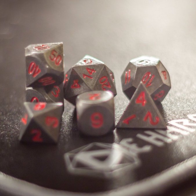 RPG Set Die Hard Metal Dice in Raw Steel, Red
