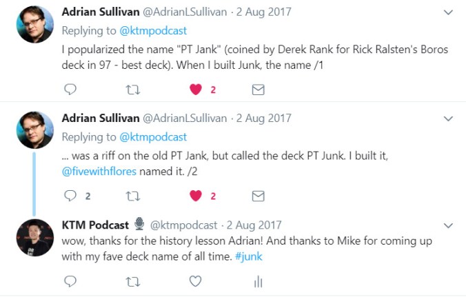 Adrian Sullivan tweets me back about Junk